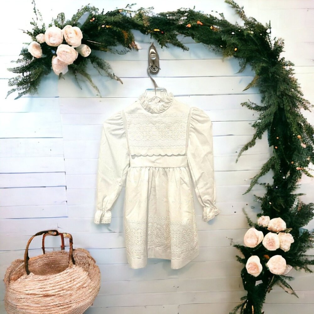 Vintage White Prairie Style Sz 7 Madonna First Holy Communion Dress Veil Modest